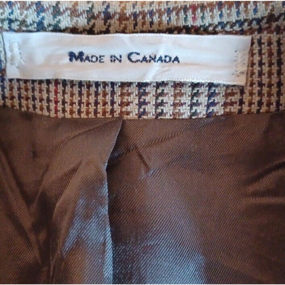 LORD & TAYLOR/ CHAPS Mens Wool/Silk Blend Blazer Size 40 Regular/ Glen Plaid Tan - Picture 4 of 7